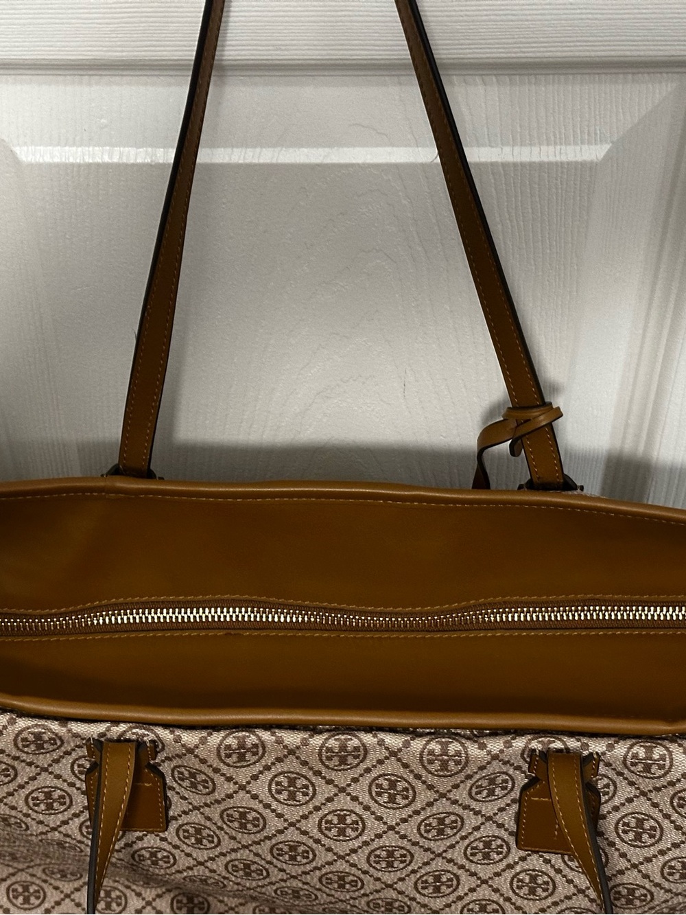 Tory Burch T Monogram Coated Canvas Tote Bag in Color Granola VGUC - Picture 6 of 13
